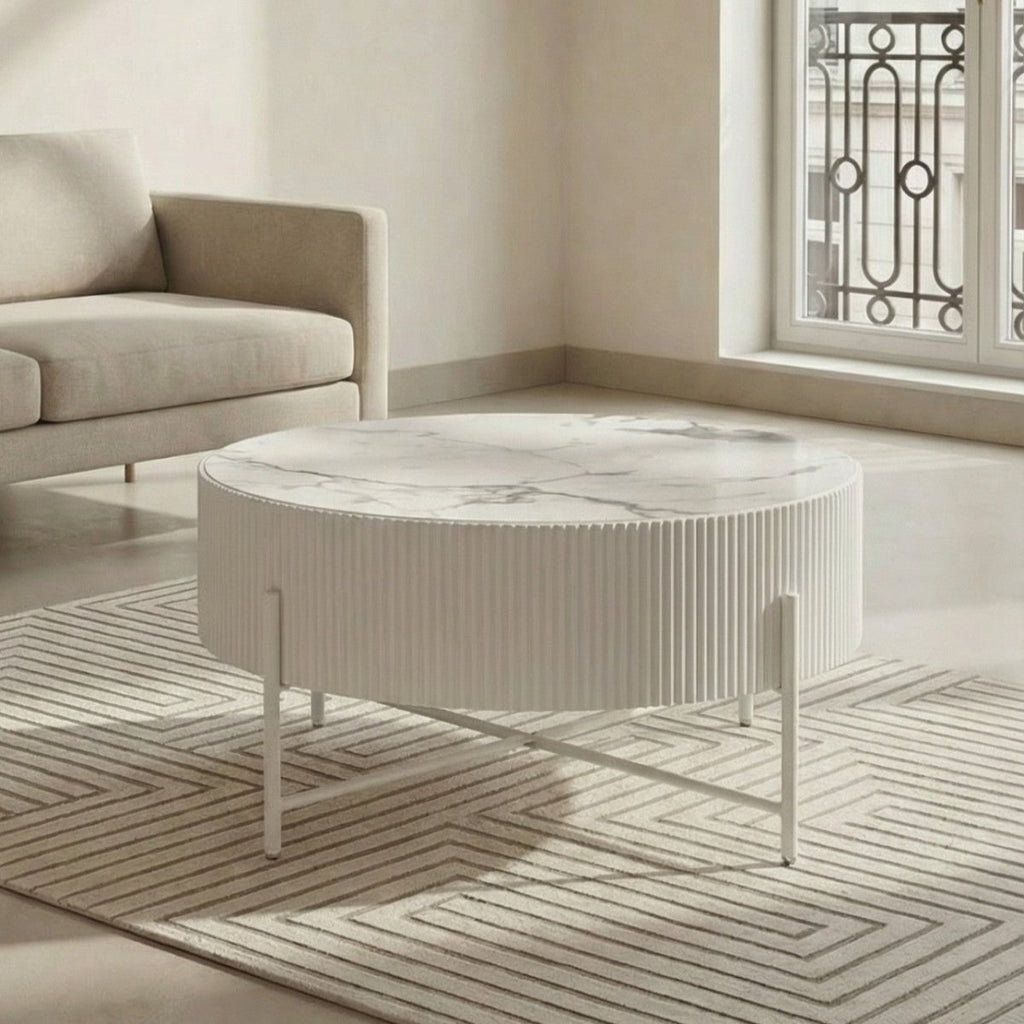 Couchtisch Rund ø80 cm - Milo in Marmoroptik Weiß | ibbedesign - FURNHOUSE
