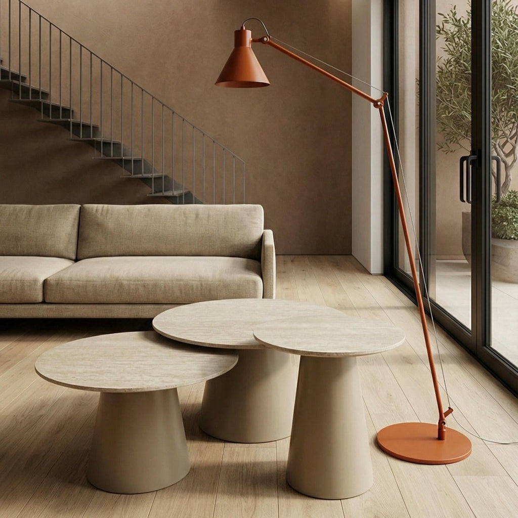 Couchtisch Rund ø80 cm - Travertine-Optik Beige - FURNHOUSE