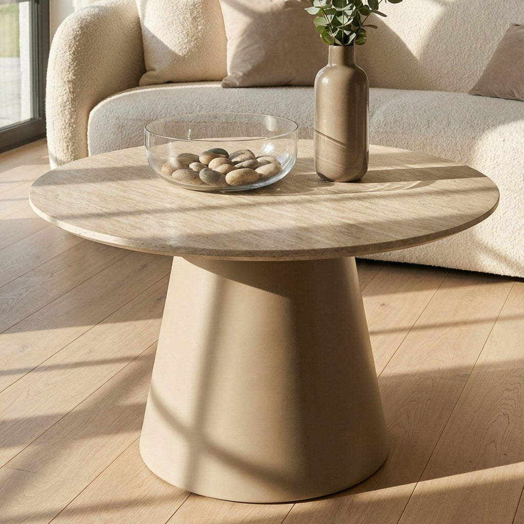 Couchtisch Rund ø80 cm - Travertine-Optik Beige - FURNHOUSE