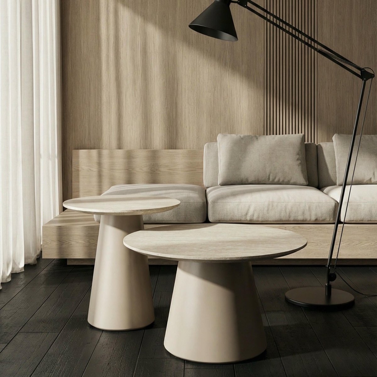 Couchtisch Rund ø80 cm - Travertine-Optik Beige - FURNHOUSE