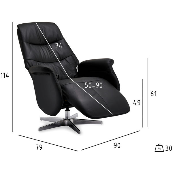 Delta Manueller Relaxsessel - Echtleder/PVC Schwarz - FURNHOUSE