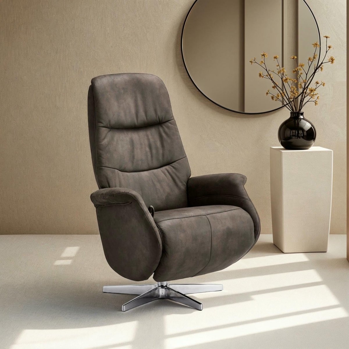 Delta Manueller Relaxsessel - Stoffbezug Taupe Grau - FURNHOUSE