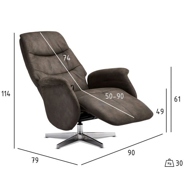 Delta Manueller Relaxsessel - Stoffbezug Taupe Grau - FURNHOUSE