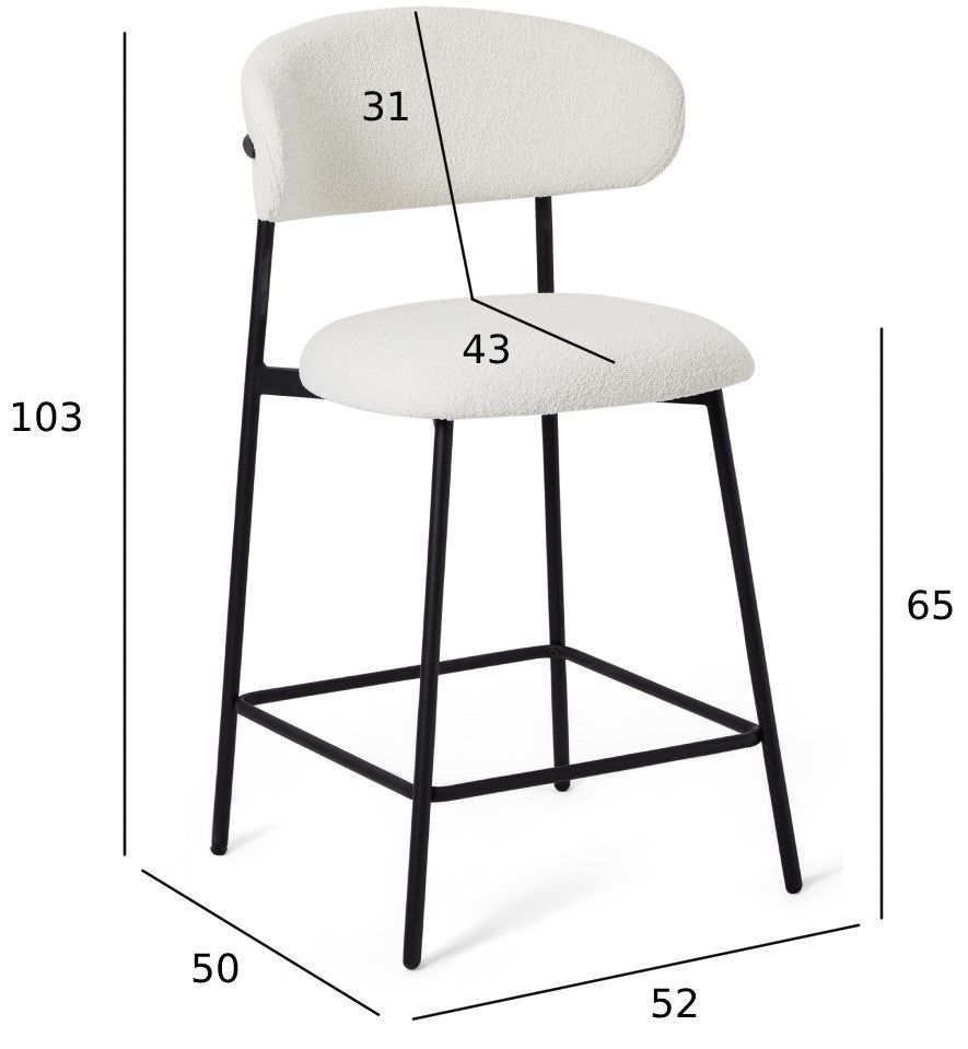 Diana Barhocker 2er Set - Bouclé-Stoff Weiß - FURNHOUSE