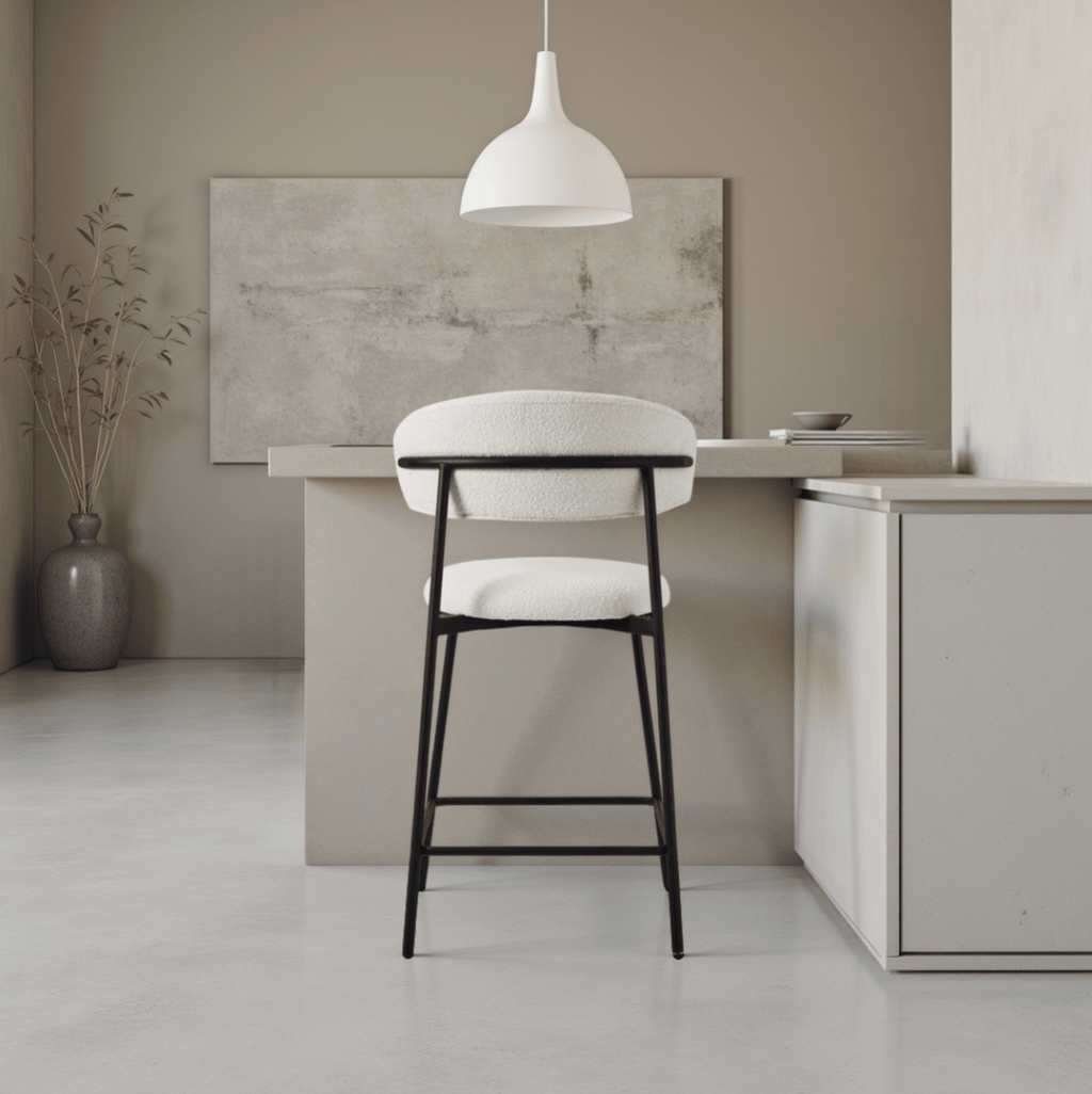 Diana Barhocker 2er Set - Bouclé-Stoff Weiß - FURNHOUSE