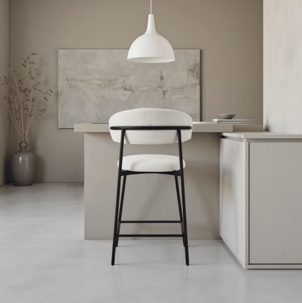 Diana Barhocker 2er Set - Bouclé-Stoff Weiß - FURNHOUSE