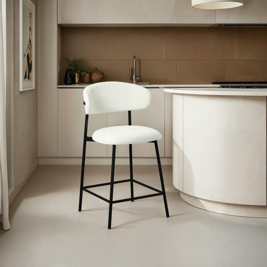 Diana Barhocker 2er Set - Bouclé-Stoff Weiß - FURNHOUSE