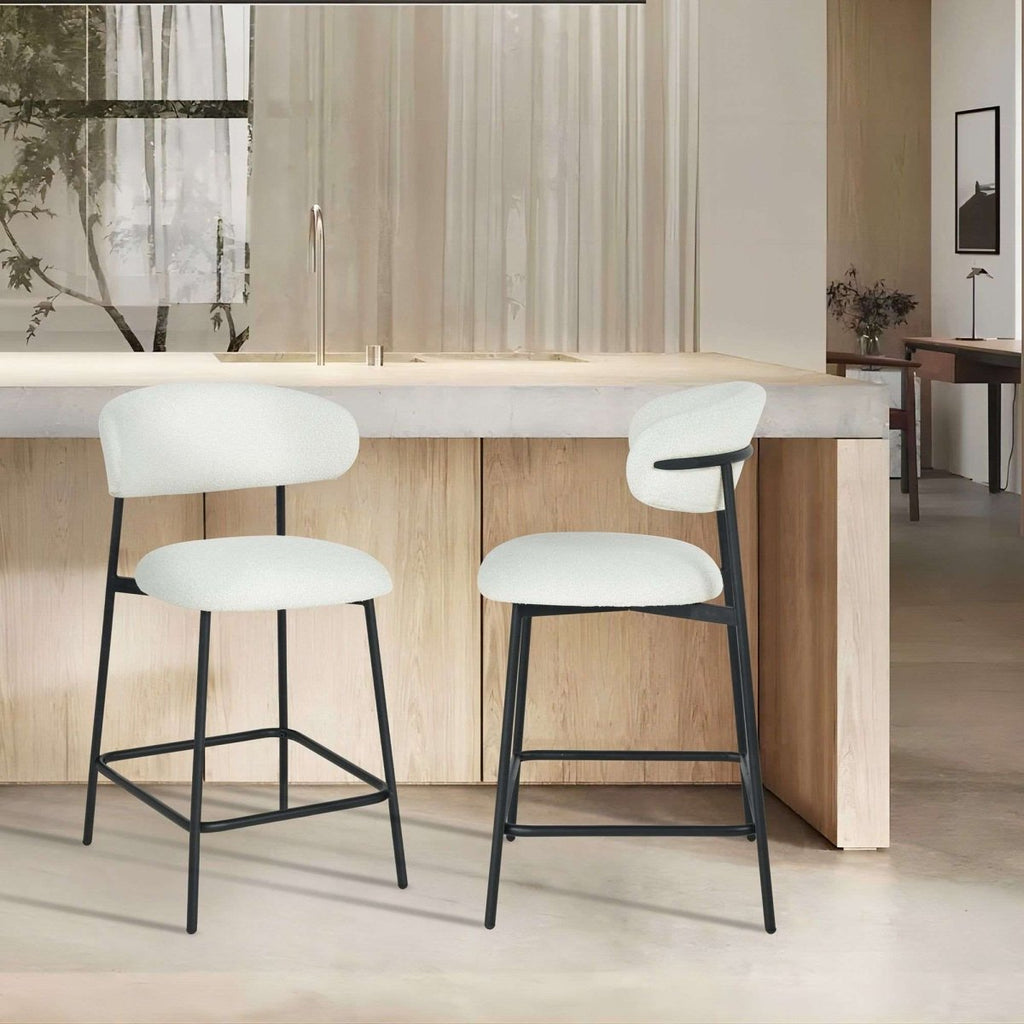 Diana Barhocker 2er Set - Bouclé-Stoff Weiß - FURNHOUSE