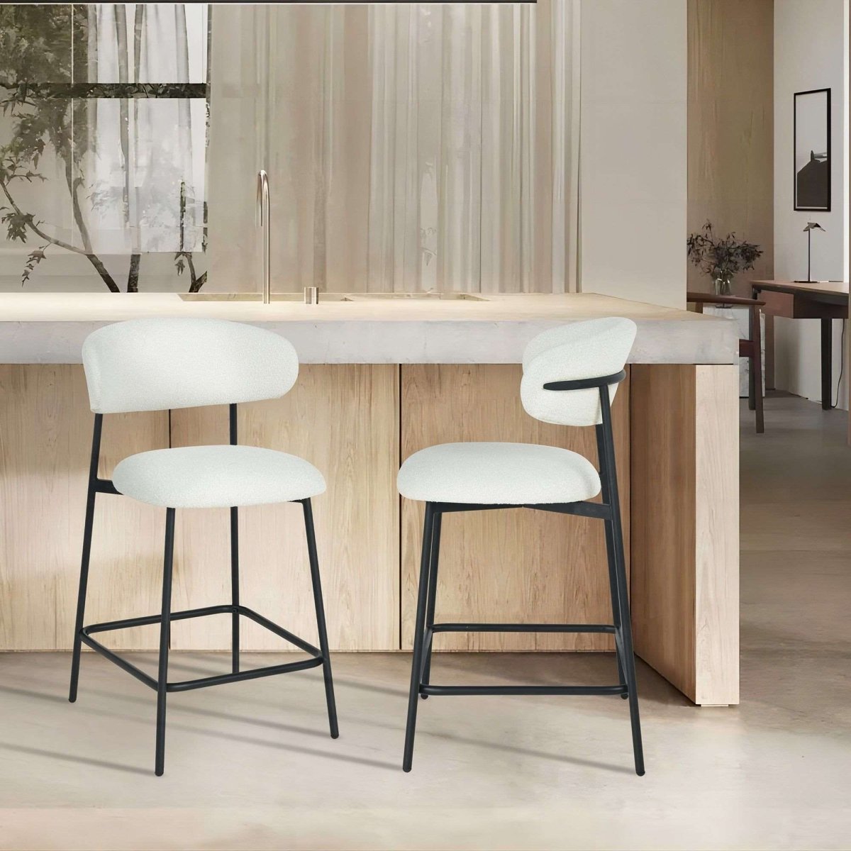 Diana Barhocker 2er Set - Bouclé-Stoff Weiß - FURNHOUSE