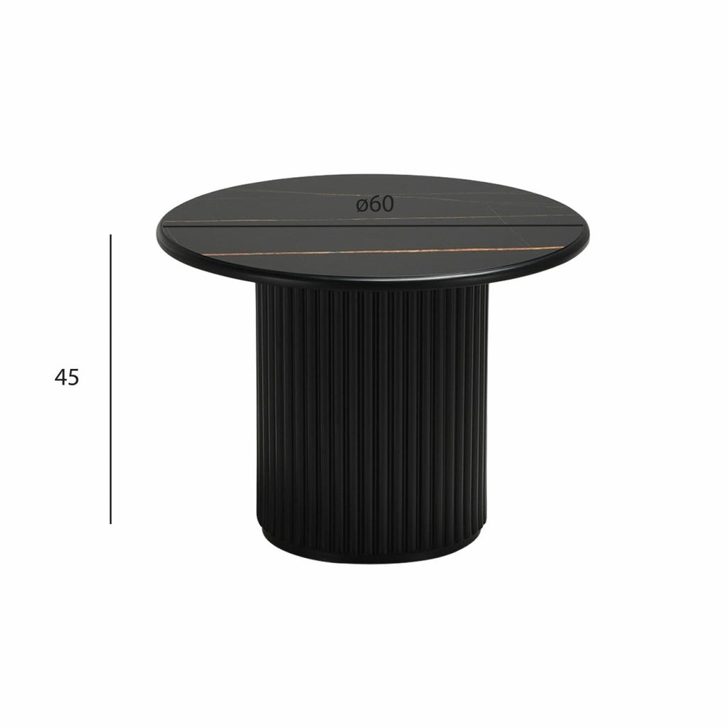 Couchtisch Rund ø60 cm - Marmoroptik & Lamellenoptik Schwarz - FURNHOUSE