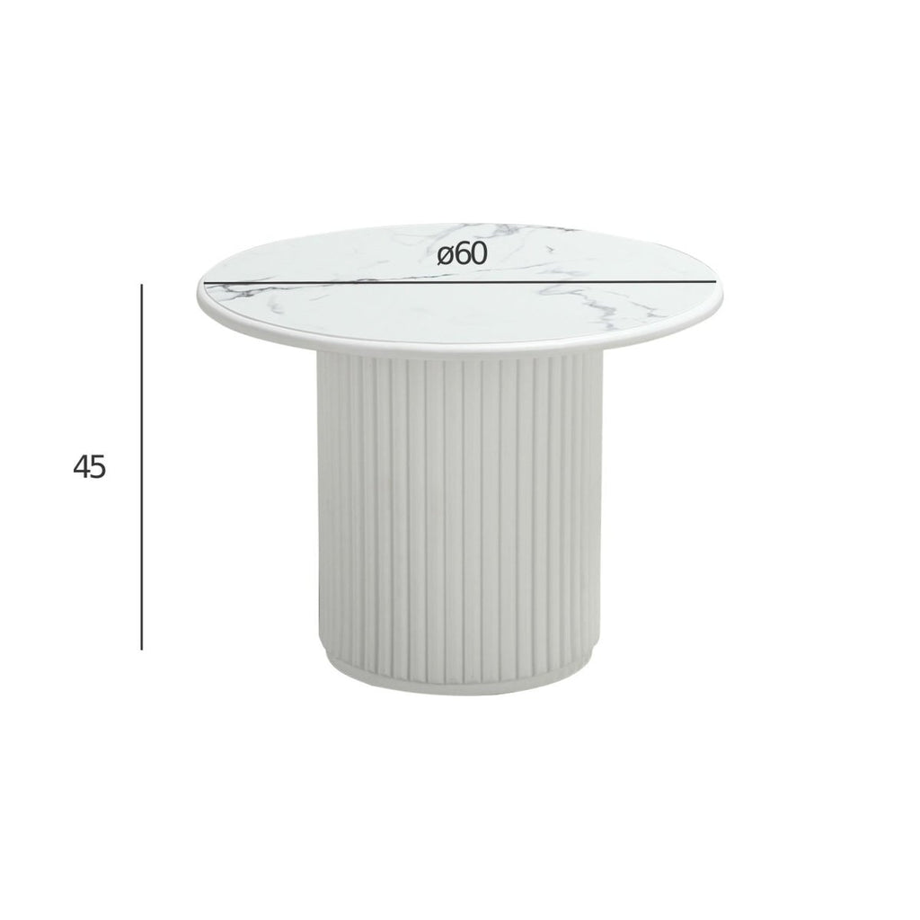 Couchtisch Rund ø60 cm - Marmoroptik & Lamellenoptik Weiß - FURNHOUSE