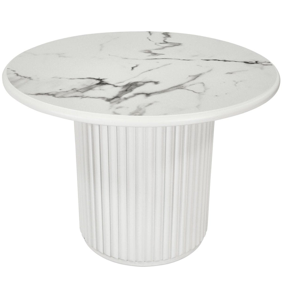 Easy Couchtisch Rund ø60 cm - Marmoroptik & Lamellenoptik Weiß - FURNHOUSE