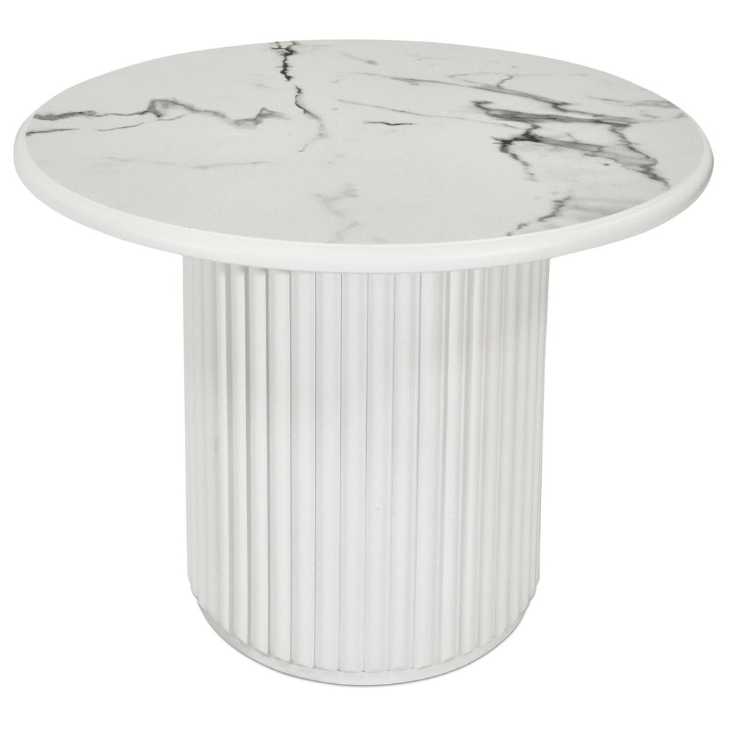 Couchtisch Rund ø60 cm - Marmoroptik & Lamellenoptik Weiß - FURNHOUSE