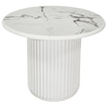 Couchtisch Rund ø60 cm - Marmoroptik & Lamellenoptik Weiß - FURNHOUSE