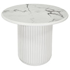 Couchtisch Rund ø60 cm - Marmoroptik & Lamellenoptik Weiß - FURNHOUSE