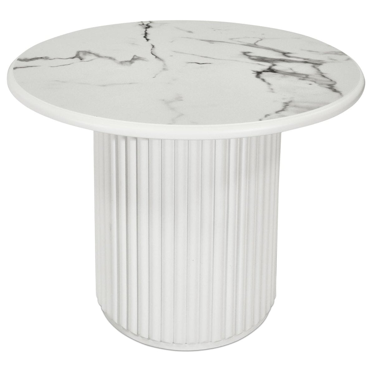 Easy Couchtisch Rund ø60 cm - Marmoroptik & Lamellenoptik Weiß - FURNHOUSE