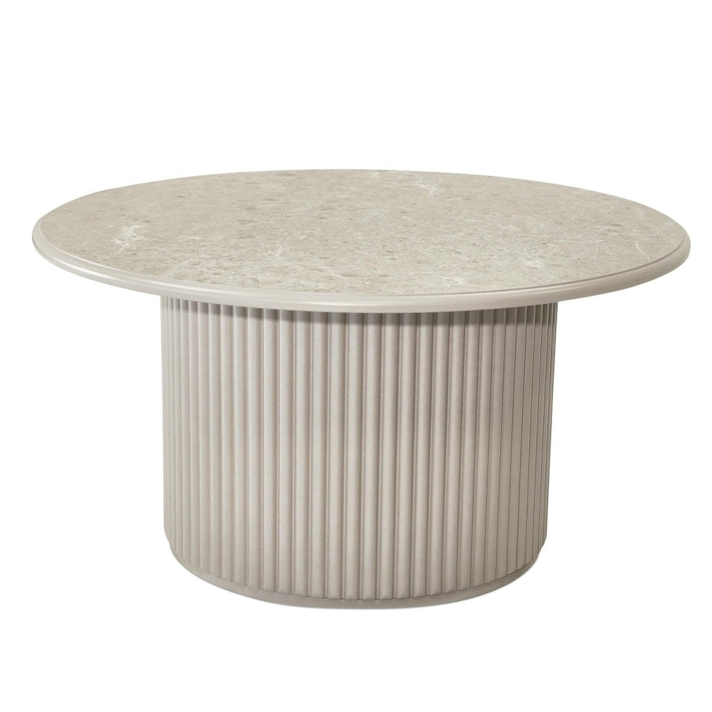 Easy Couchtisch Rund ø80 cm - Marmoroptik & Lamellenoptik Grau - FURNHOUSE