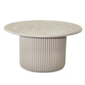 Couchtisch Rund ø80 cm - Marmoroptik & Lamellenoptik Beige - FURNHOUSE