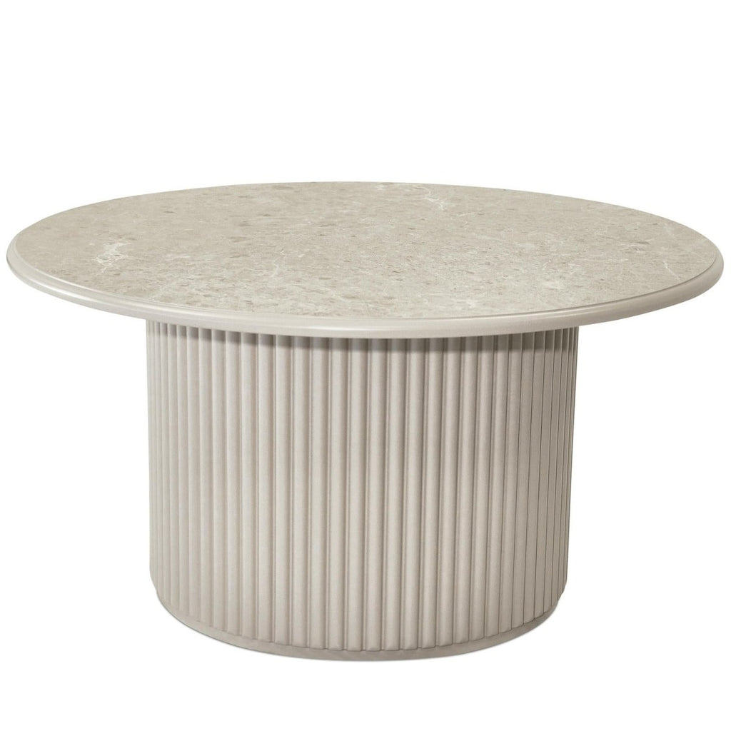 Easy Couchtisch Rund ø80 cm - Marmoroptik & Lamellenoptik Grau - FURNHOUSE