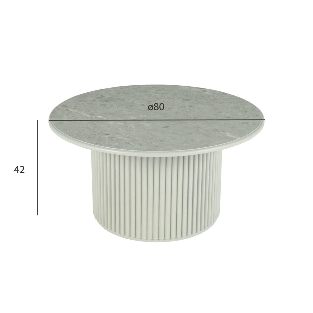 Easy Couchtisch Rund ø80 cm - Marmoroptik & Lamellenoptik Grau - FURNHOUSE