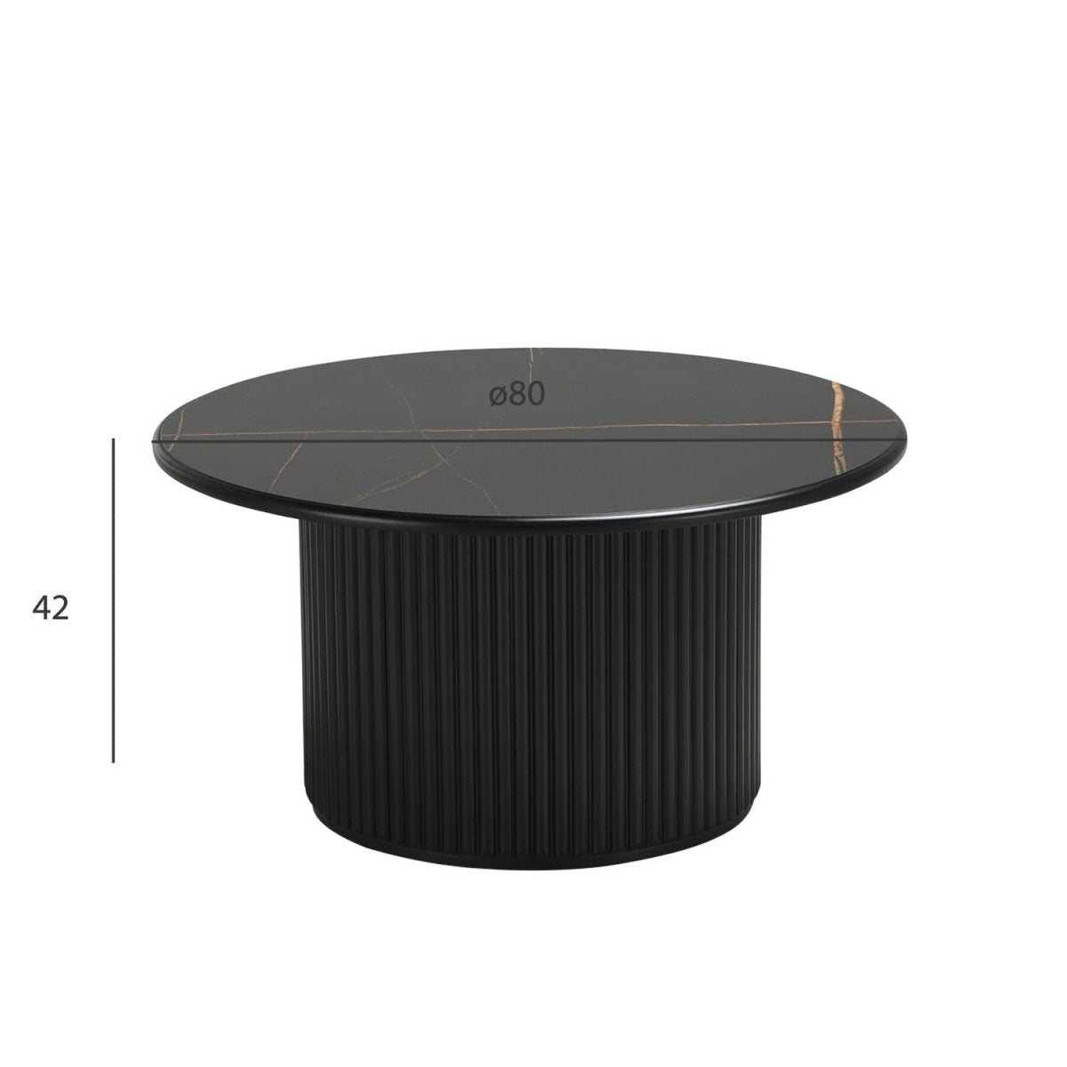 Easy Couchtisch Rund ø80 cm - Marmoroptik & Lamellenoptik Schwarz - FURNHOUSE