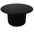 Couchtisch Rund ø80 cm - Marmoroptik & Lamellenoptik Schwarz - FURNHOUSE