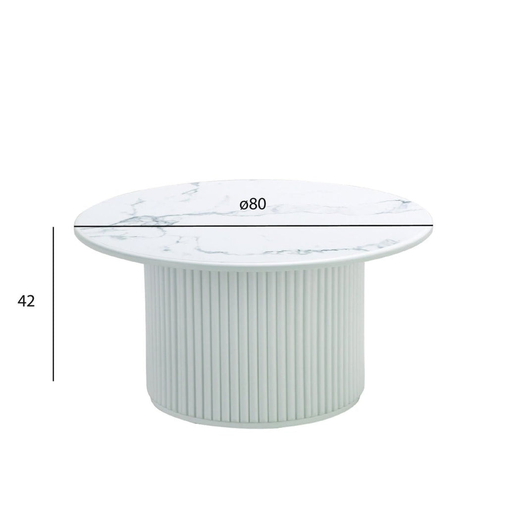 Easy Couchtisch Rund ø80 cm - Marmoroptik & Lamellenoptik Weiß - FURNHOUSE