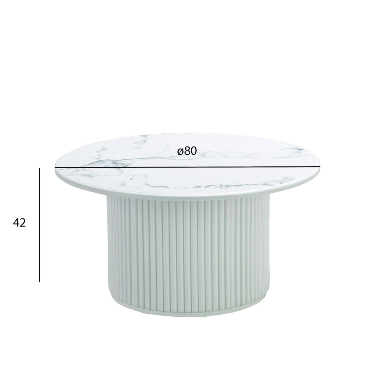 Easy Couchtisch Rund ø80 cm - Marmoroptik & Lamellenoptik Weiß - FURNHOUSE