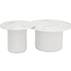 Easy Couchtisch Rund ø80 cm - Marmoroptik & Lamellenoptik Weiß - FURNHOUSE