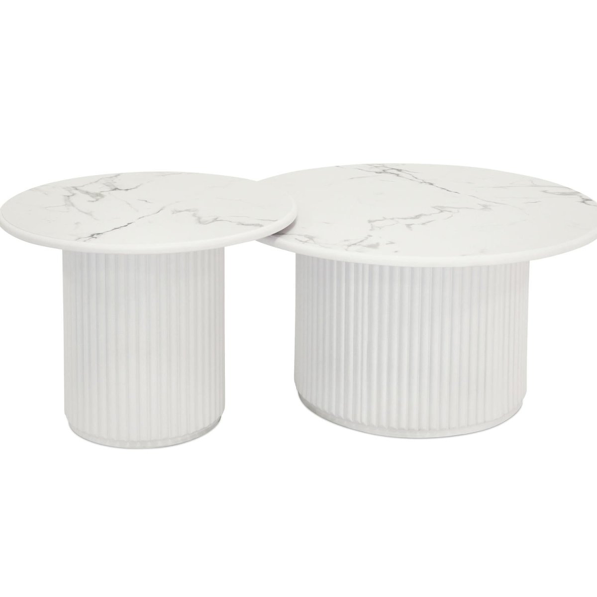 Easy Couchtisch Rund ø80 cm - Marmoroptik & Lamellenoptik Weiß - FURNHOUSE