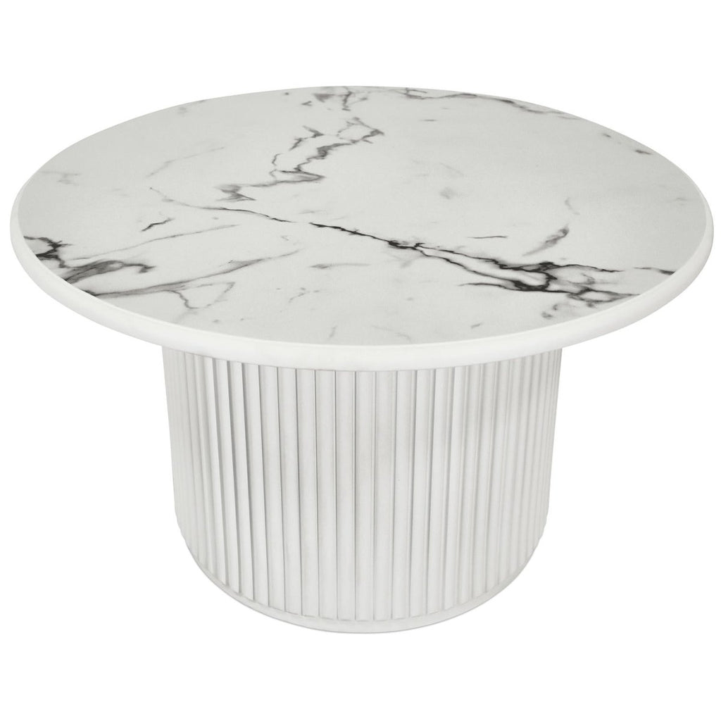 Easy Couchtisch Rund ø80 cm - Marmoroptik & Lamellenoptik Weiß - FURNHOUSE
