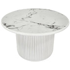 Easy Couchtisch Rund ø80 cm - Marmoroptik & Lamellenoptik Weiß - FURNHOUSE