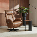 Elektrischer Relaxsessel Bonanza - Echtleder Cognacbraun, 2 Motoren - FURNHOUSE