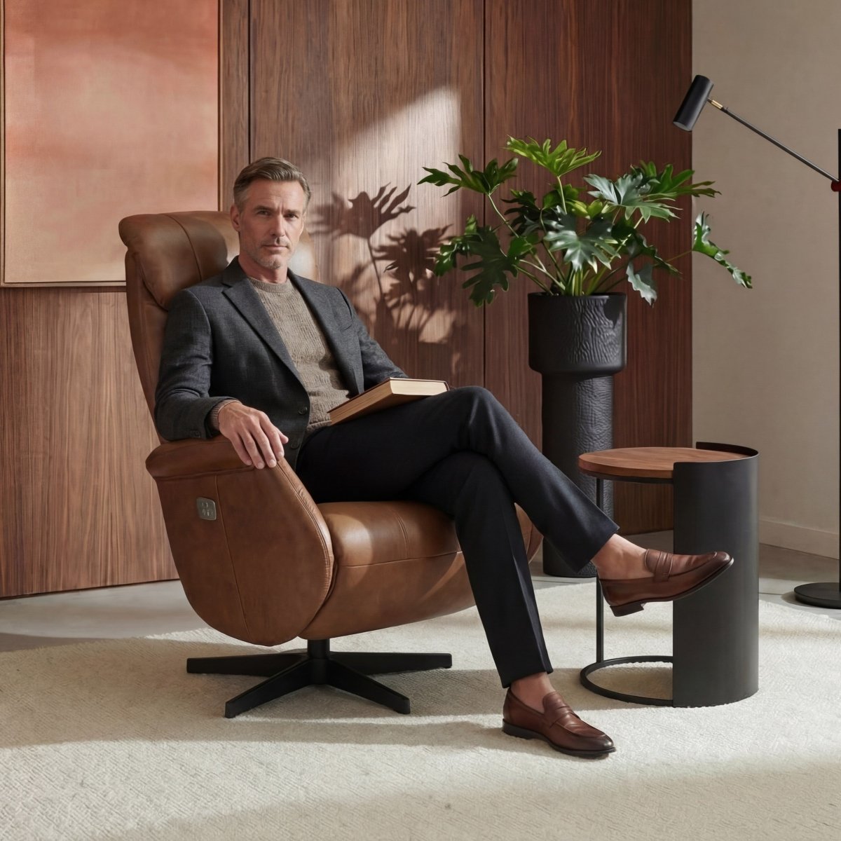 Elektrischer Relaxsessel Bonanza – Echtleder Cognac | ibbedesign - IBBE DESIGN - FURNHOUSE