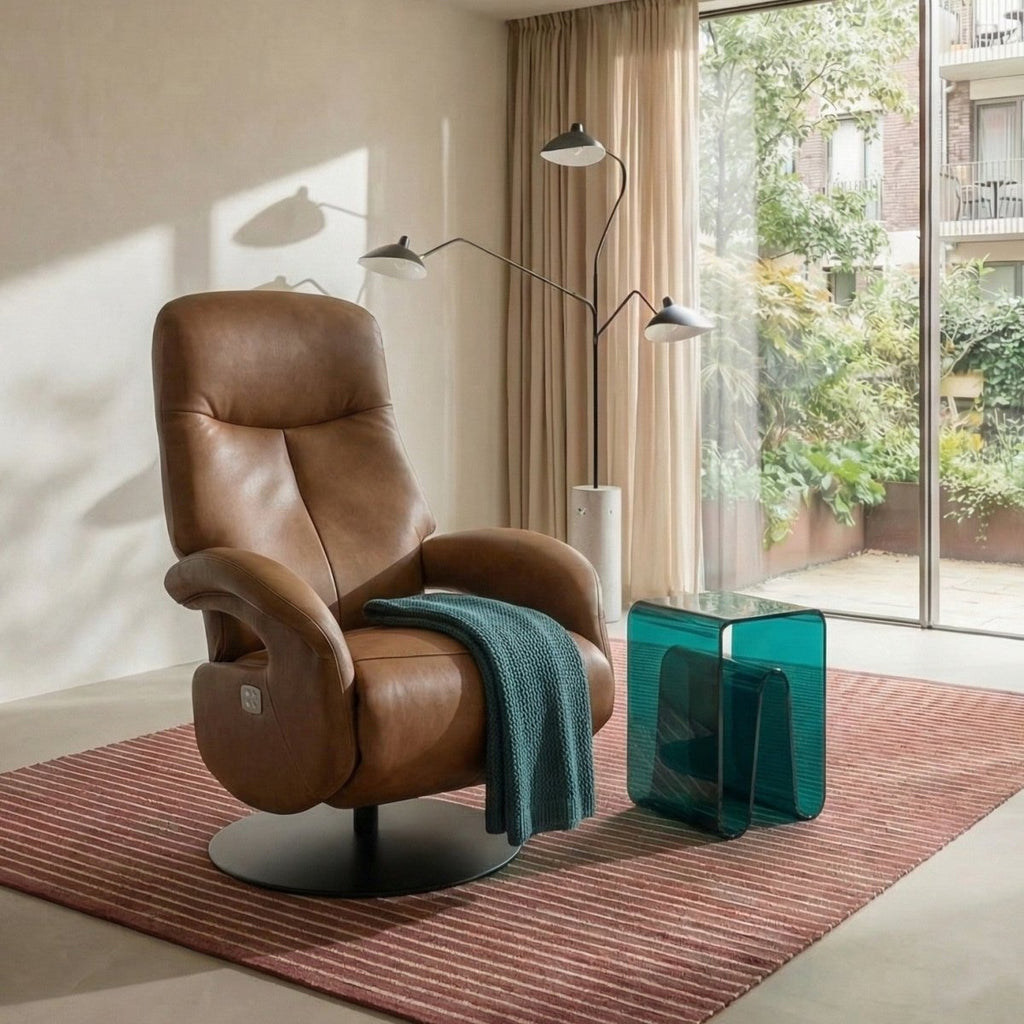 Elektrischer Relaxsessel - Echtleder Cognac Braun - FURNHOUSE