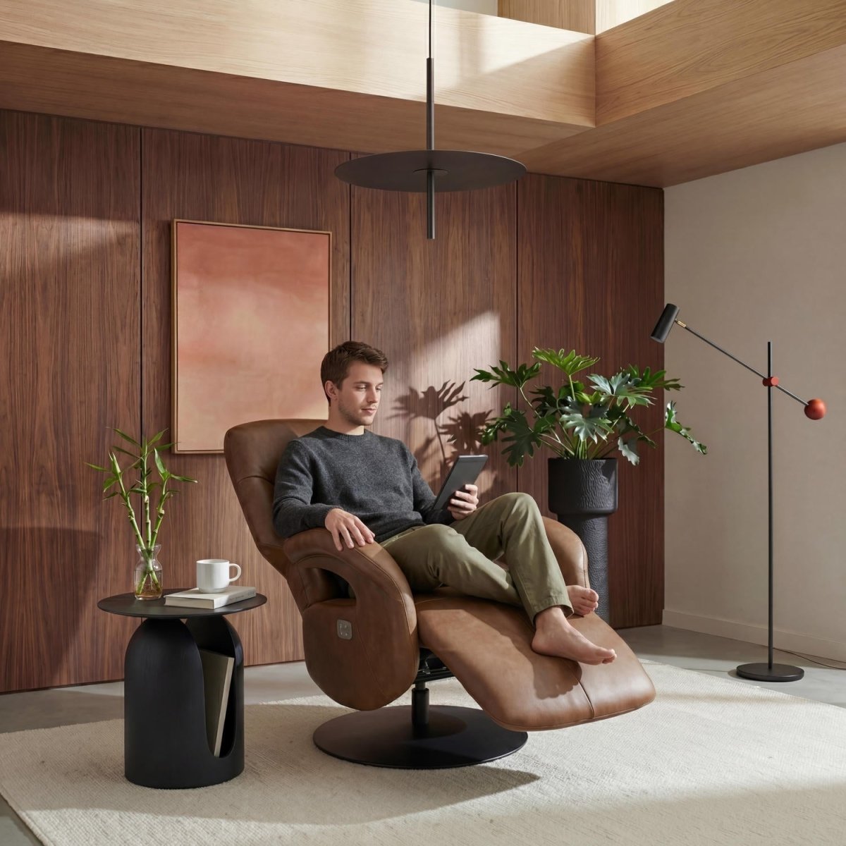 Elektrischer Relaxsessel - Echtleder Cognac Braun - FURNHOUSE