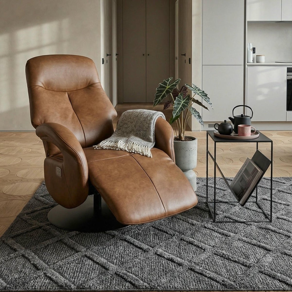 Elektrischer Relaxsessel - Echtleder Cognac Braun - FURNHOUSE