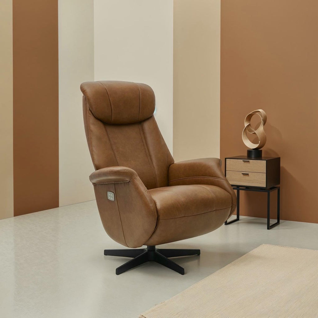 Elektrischer Relaxsessel - Echtleder Cognac Braun - FURNHOUSE