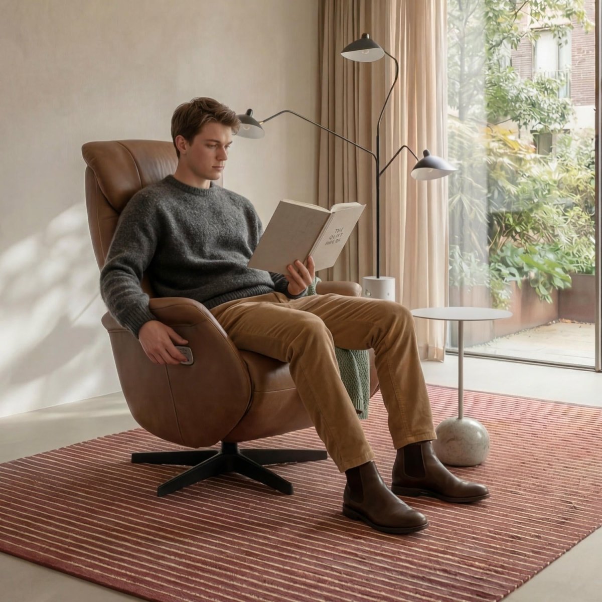 Elektrischer Relaxsessel - Echtleder Cognac Braun - FURNHOUSE