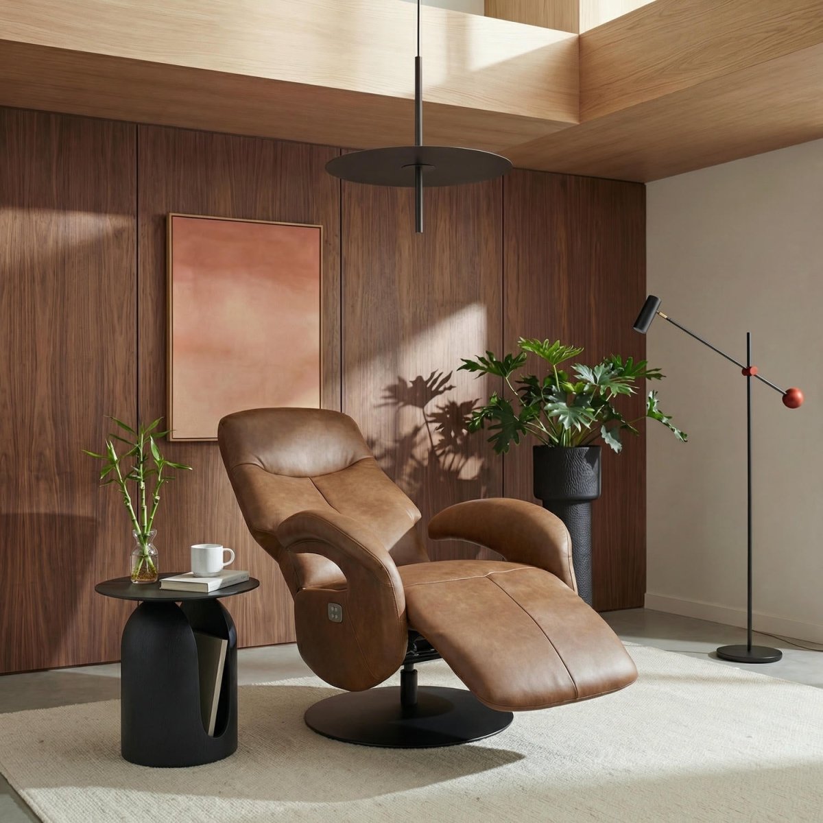 Elektrischer Relaxsessel - Echtleder Cognac Braun - FURNHOUSE