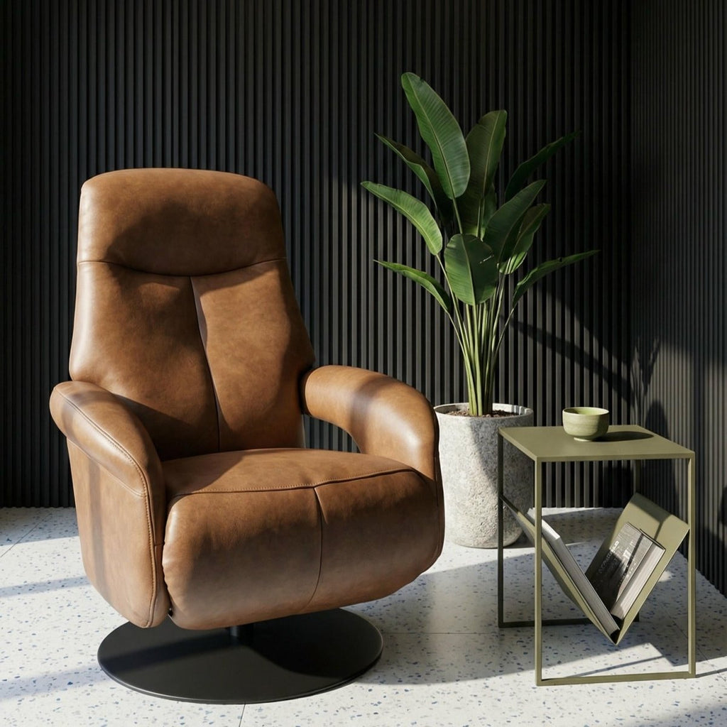 Elektrischer Relaxsessel - Echtleder Cognac Braun - FURNHOUSE