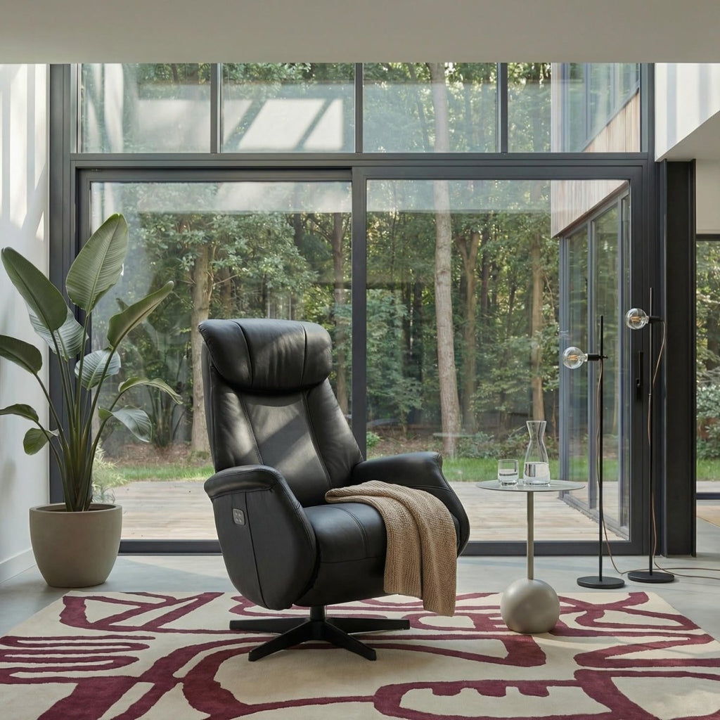 Elektrischer Relaxsessel - Echtleder Schwarz - FURNHOUSE