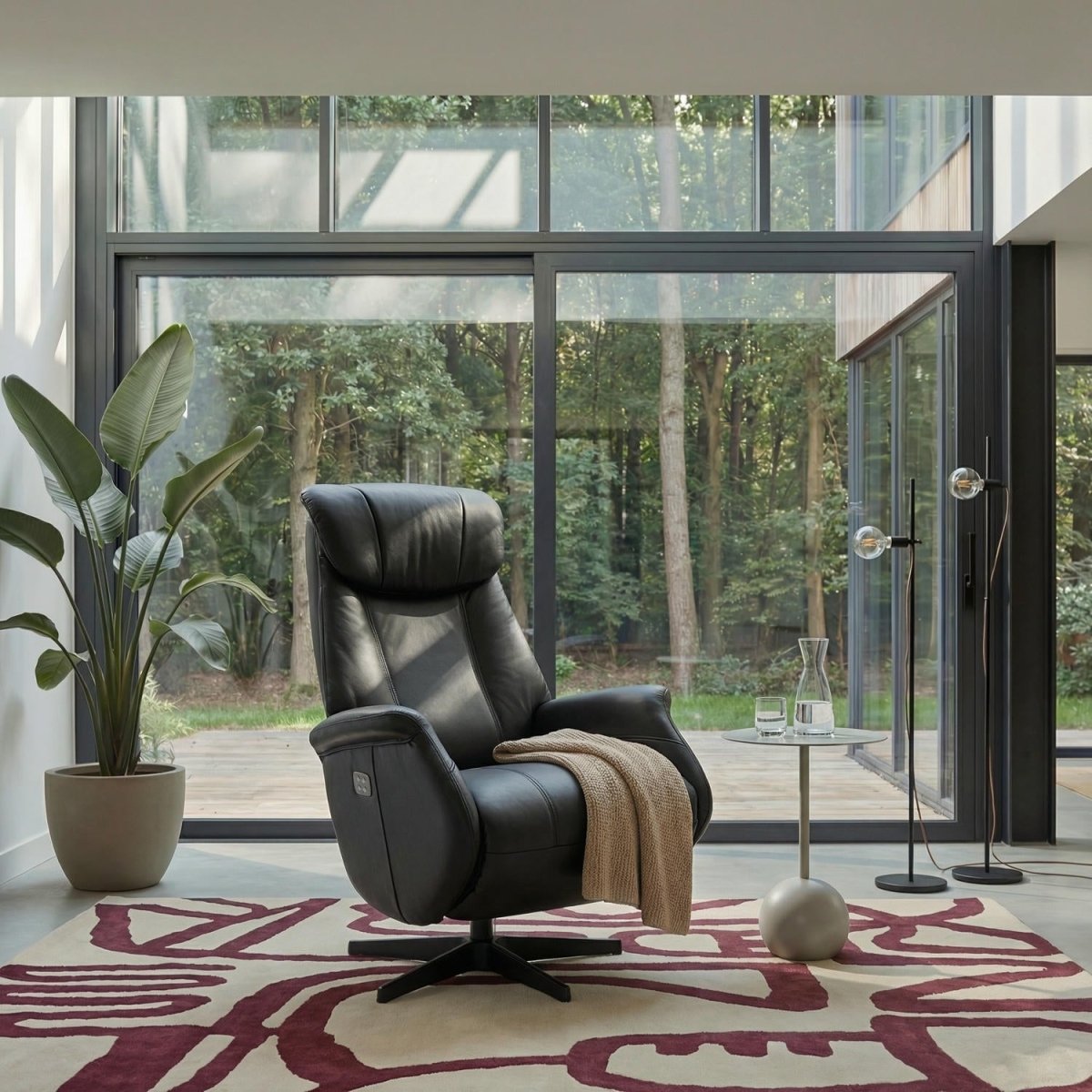 Elektrischer Relaxsessel - Echtleder Schwarz - FURNHOUSE