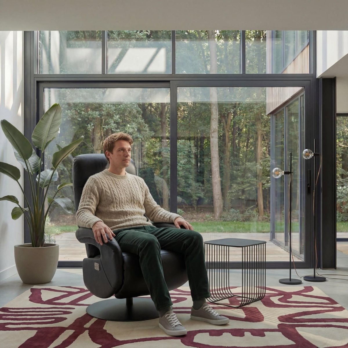 Elektrischer Relaxsessel - Echtleder Schwarz - FURNHOUSE