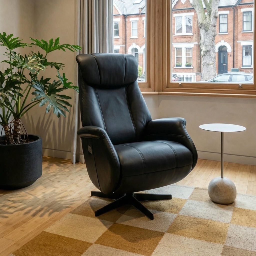 Elektrischer Relaxsessel - Echtleder Schwarz - FURNHOUSE