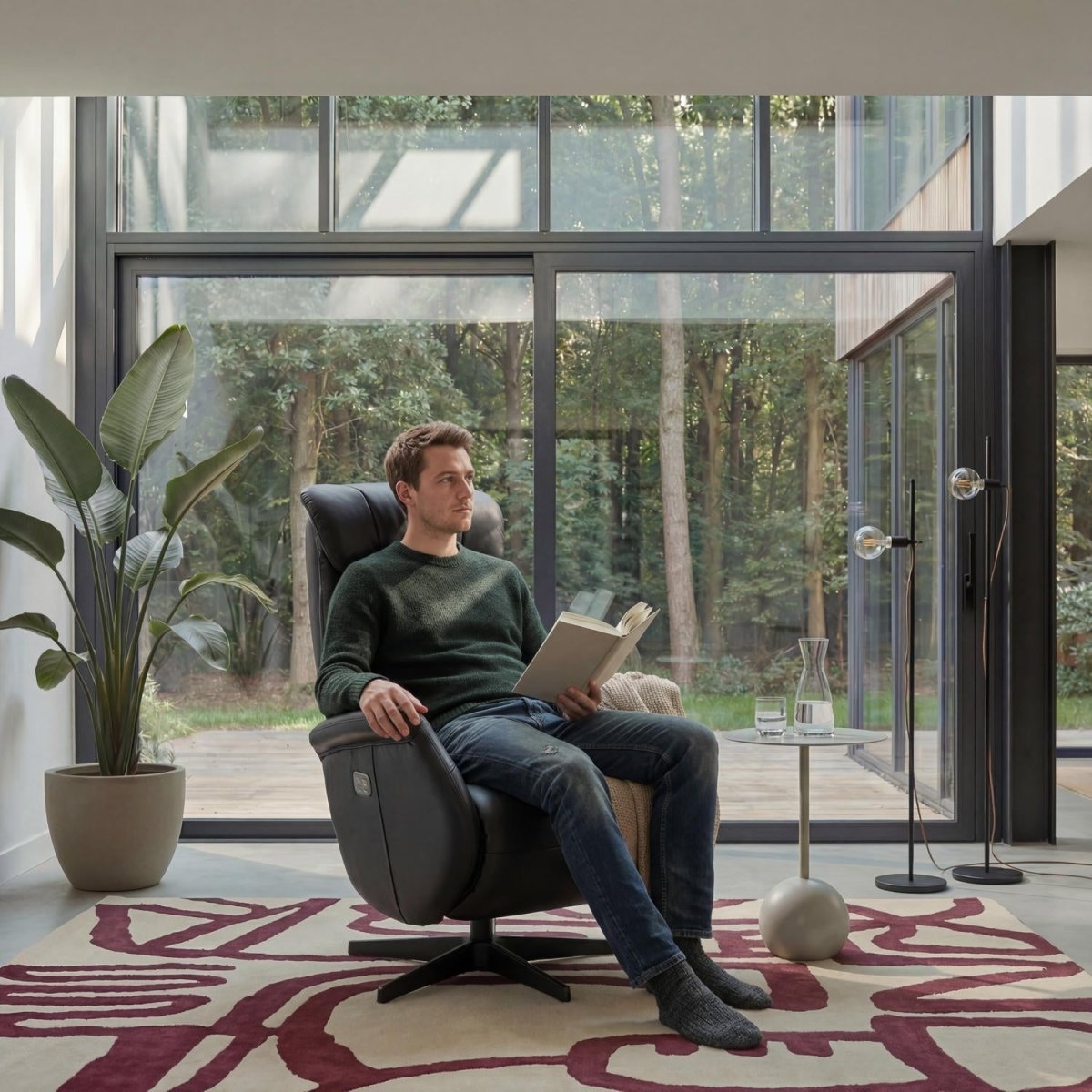 Elektrischer Relaxsessel - Echtleder Schwarz - FURNHOUSE