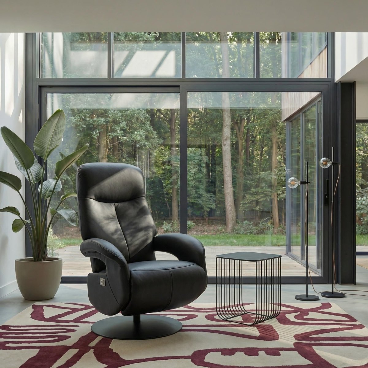 Elektrischer Relaxsessel - Echtleder Schwarz - FURNHOUSE