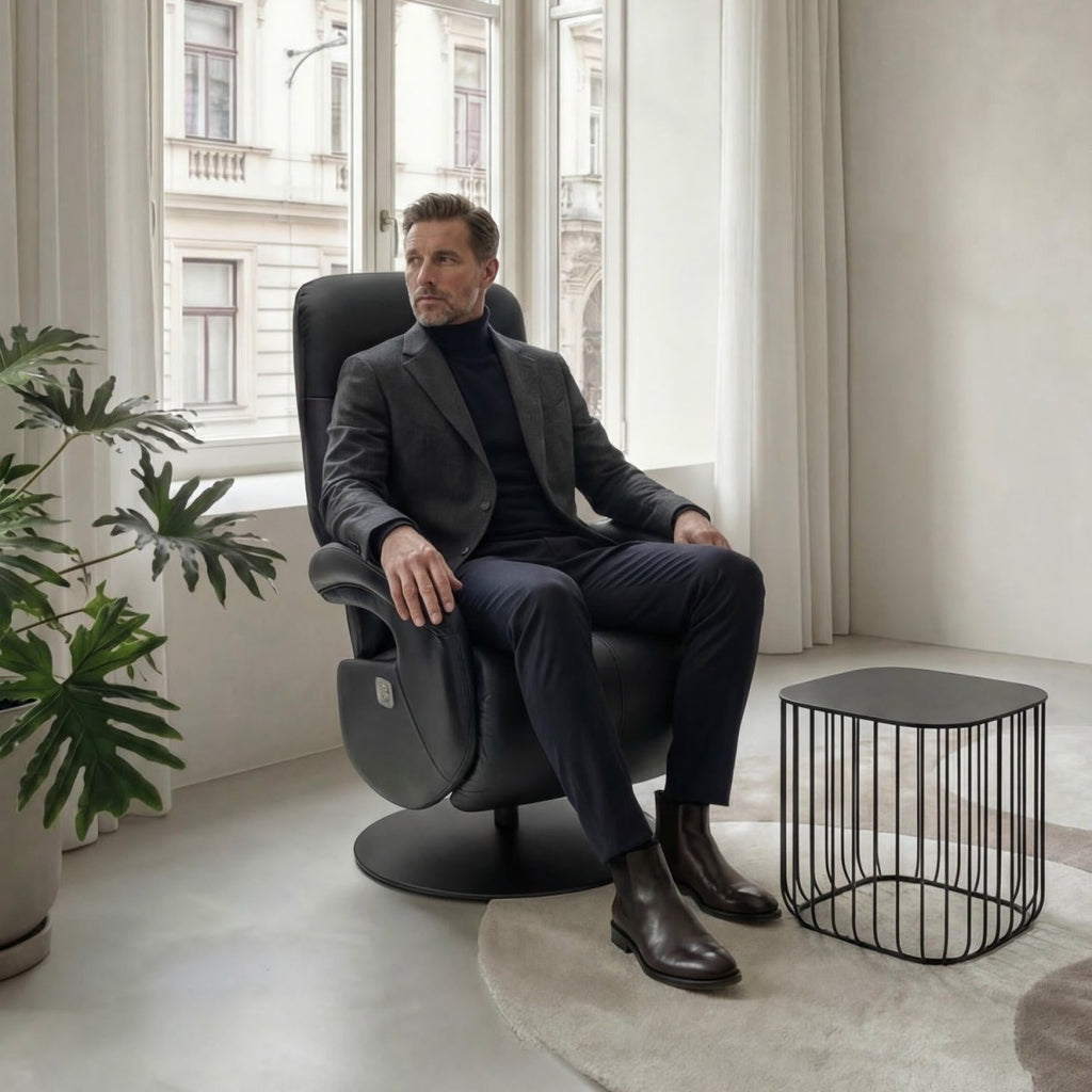 Elektrischer Relaxsessel - Echtleder Schwarz - FURNHOUSE