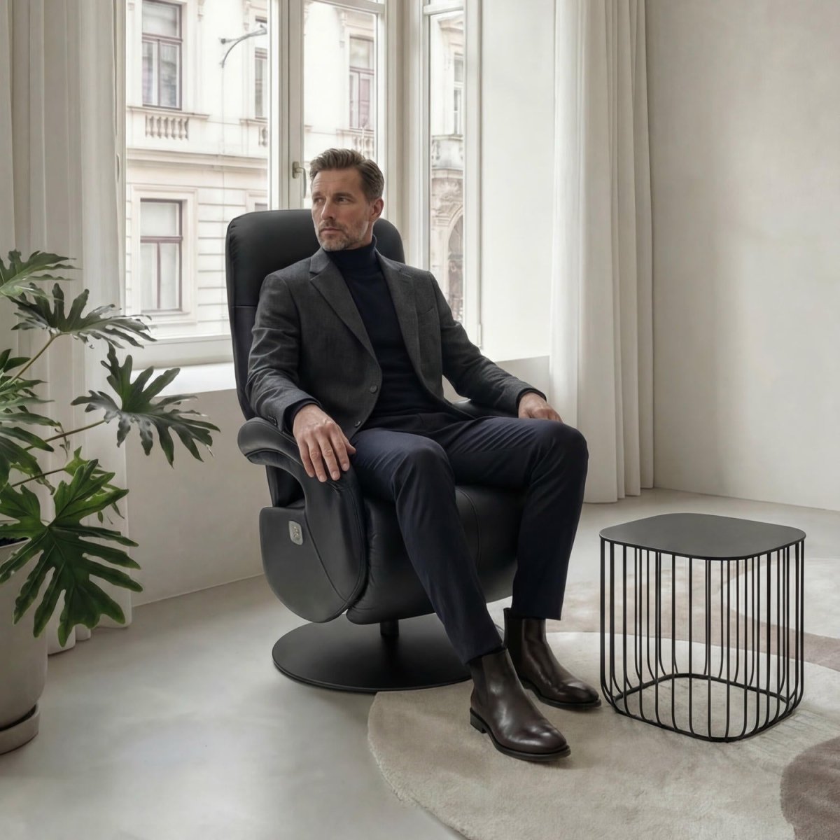 Elektrischer Relaxsessel - Echtleder Schwarz - FURNHOUSE