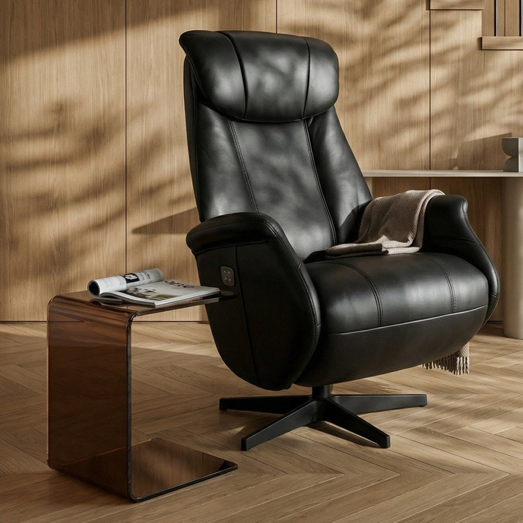 Elektrischer Relaxsessel - Echtleder Schwarz - FURNHOUSE